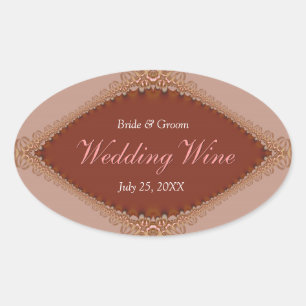Taupe Russet Brocade Lace Wedding Wine label