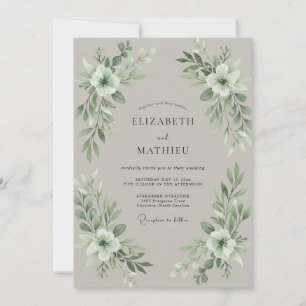 Taupe Sage Floral Wedding Invitation