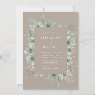 Taupe Sage Watercolor Floral Wedding Invitation