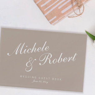 Taupe Sand Beige Neutral Elegant Script Simple Guest Book