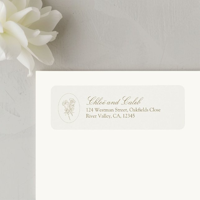 Taupe Sand | Floral Script Return Address Label (Creator Uploaded)