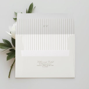 Taupe Sand Striped Oval Botanical Wedding Envelope