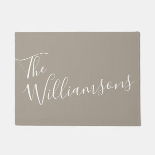 Taupe Script Family Name Personalised Welcome Doormat