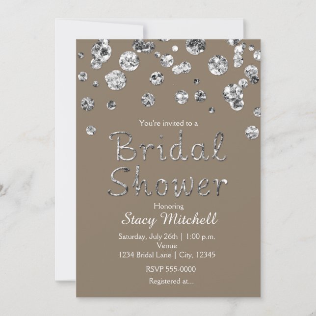 Taupe Silver Glitter Glam Bridal Shower Invitation (Front)