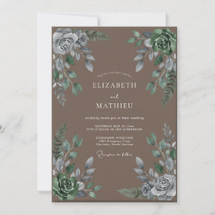 Taupe Silver Leafy Wedding Invitation