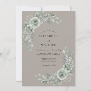 Taupe Silver Petal Wedding Invitation