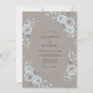 Taupe Silver Watercolor Wedding Invitation