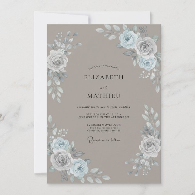 Taupe Silver Watercolor Wedding Invitation (Front)