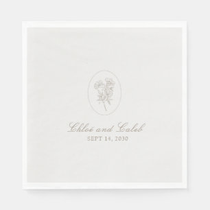 Taupe Simple Botanical Calligraphy Wedding Paper Napkin