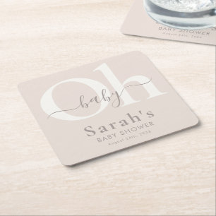 Taupe Simple Oh Baby Brown Gender Neutral Shower Square Paper Coaster
