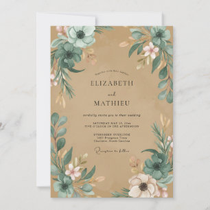 Taupe Slate Anemone Wedding Invitation