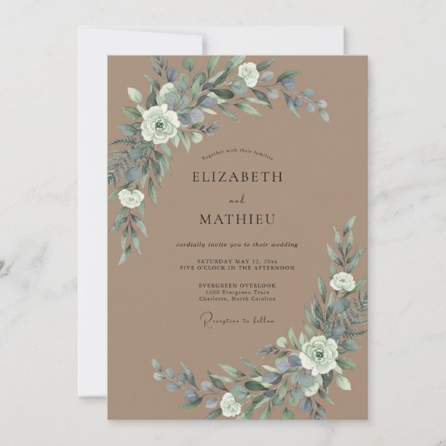 Taupe Slate Eucalyptus Wedding Invitation (Front)