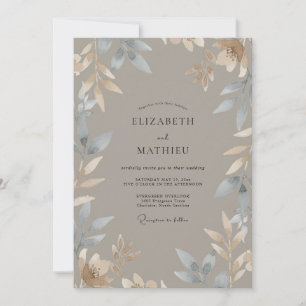 Taupe Slate Foliage Eucalyptus Wedding Invitation