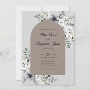Taupe Slate Leaf Wedding Invitation