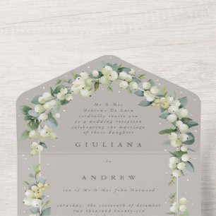 Taupe Snowberry+Eucalyptus Wedding Reception Only All In One Invitation
