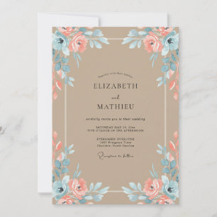 Taupe Soft Coral Petal Wedding Invitation