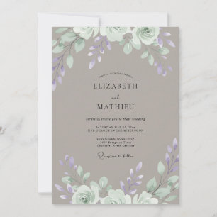 Taupe Soft Lilac Wisteria Wedding Invitation