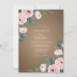 Taupe Soft Pink Petal Wedding Invitation