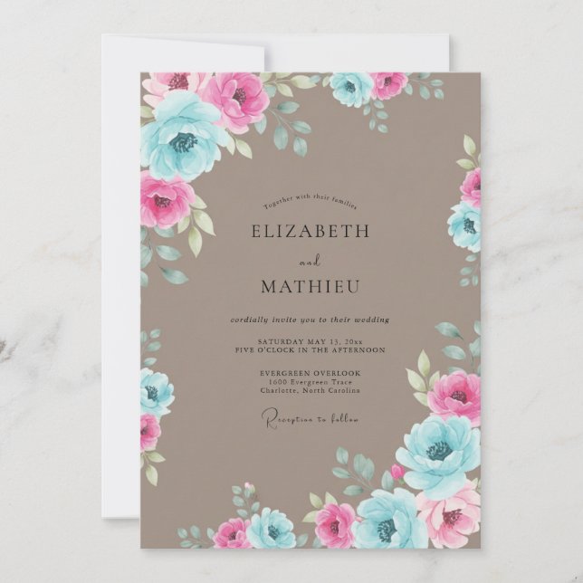 Taupe Soft Watercolor Wedding Invitation (Front)