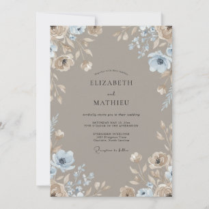 Taupe Sophisticated Wildflower Wedding Invitation