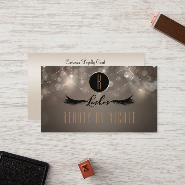 Taupe Sparkle Chic Eyelashes Customer Loyalty Card (Front/Back In Situ)