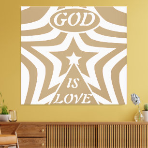 Taupe Star Canvas Print: Neutral "God Is Love"  Print