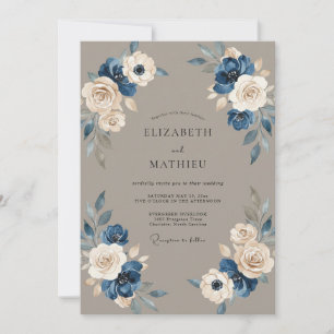 Taupe Steel Ranunculus Eucalyptus Wedding Invitation
