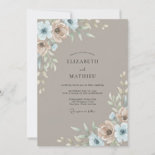 Taupe Steel Ranunculus Sage Wedding Invitation