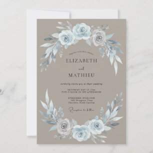 Taupe Steel Rose Wedding Invitation