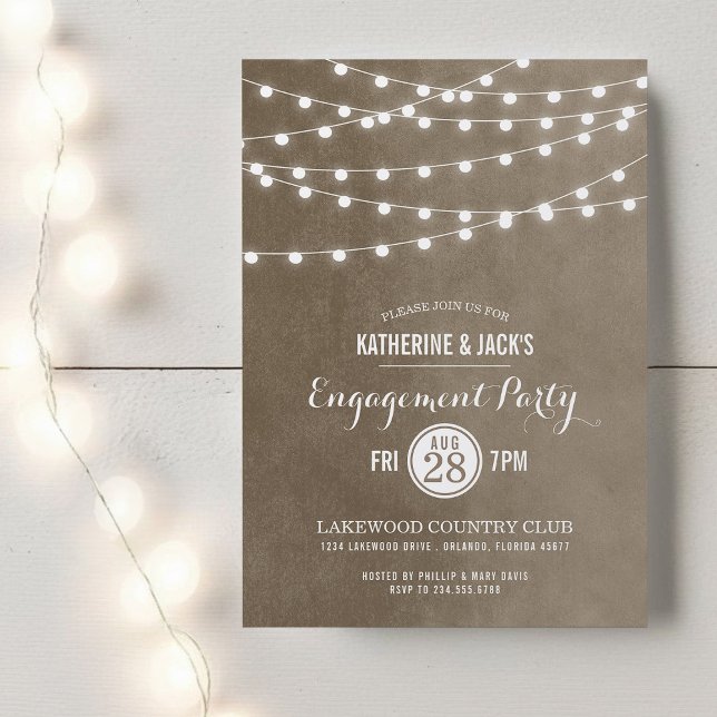 Taupe String Lights Engagement Party Invitation (Creator Uploaded)