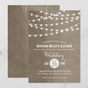Taupe String Lights Wedding Invitation