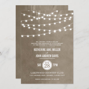 Taupe String Lights Wedding Invitation