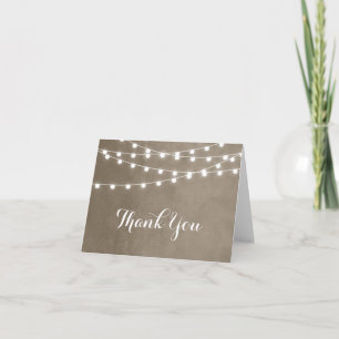 Taupe String Lights Wedding Thank You Card