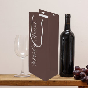 Taupe Stylised Script Maid of Honour Wine Gift Bag