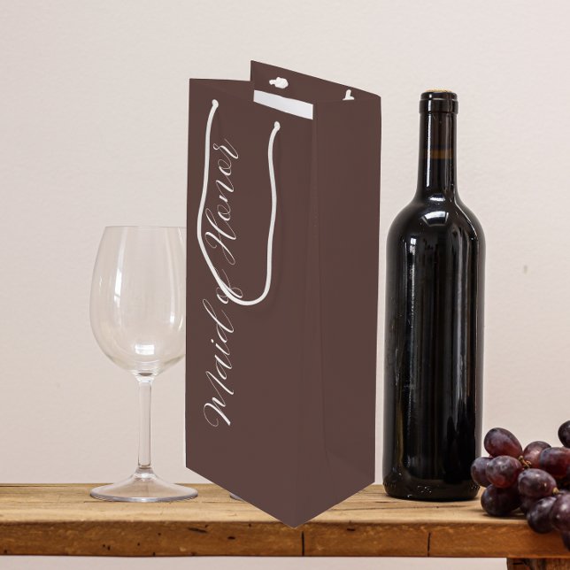Taupe Stylised Script Maid of Honour Wine Gift Bag (In Situ)