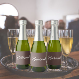 Taupe Stylised Script Wedding Bridesmaid Sparkling Wine Label