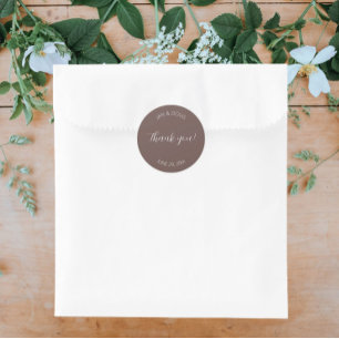 Taupe Stylised Wedding Thank You Classic Round Sticker