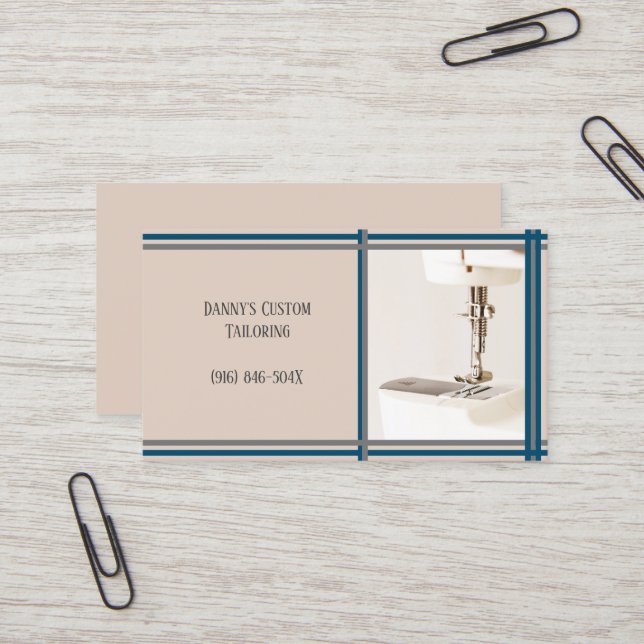 Taupe Tailor Sewing Machine Business Card  (Front/Back In Situ)