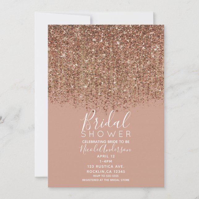Taupe Tan & Bronze Gold Glitter Bridal Shower Invitation (Front)