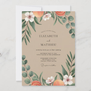 Taupe Terra Cotta Leafy Wedding Invitation