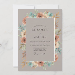 Taupe Terracotta Wreath Wedding Invitation