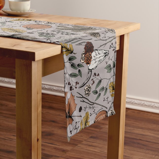 Taupe Thanksgiving Cow Skull Fall Harvest Long Table Runner (In Situ)