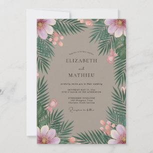 Taupe Tropical Palm Eucalyptus Wedding Invitation