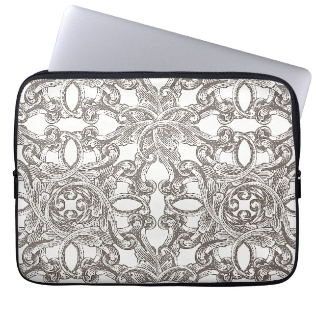 Taupe Vintage Damask Pattern Laptop Sleeve (Front)