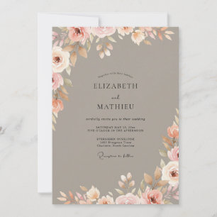 Taupe Vintage Floral Romance Wedding Invitation