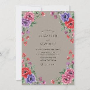 Taupe Violet Painted Wedding Invitation
