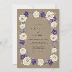 Taupe Violet Wreath Wedding Invitation