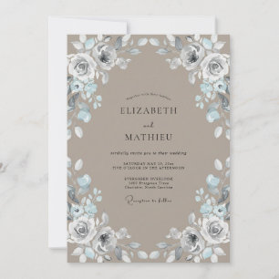 Taupe Warm Silver Leafy Wedding Invitation