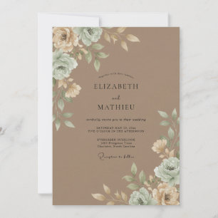 Taupe Watercolor Leaf Wedding Invitation