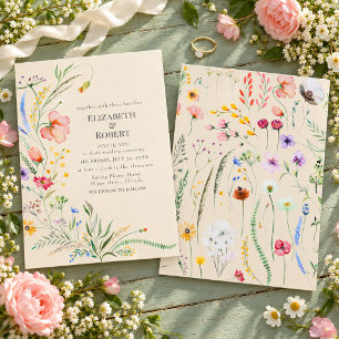 Taupe Watercolor Wildflower Wedding Invitation